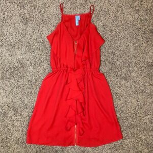 Red Dress Ruffle Zipper Strappy Mini Size Small
